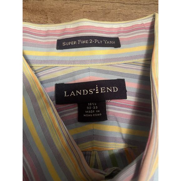 Lands End Men’s Dress Shirt Size L Multi Colored Stripes - Picture 4 of 7
